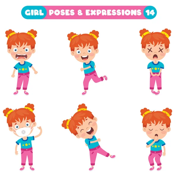 Poses Expresiones Una Chica Divertida — Archivo Imágenes Vectoriales