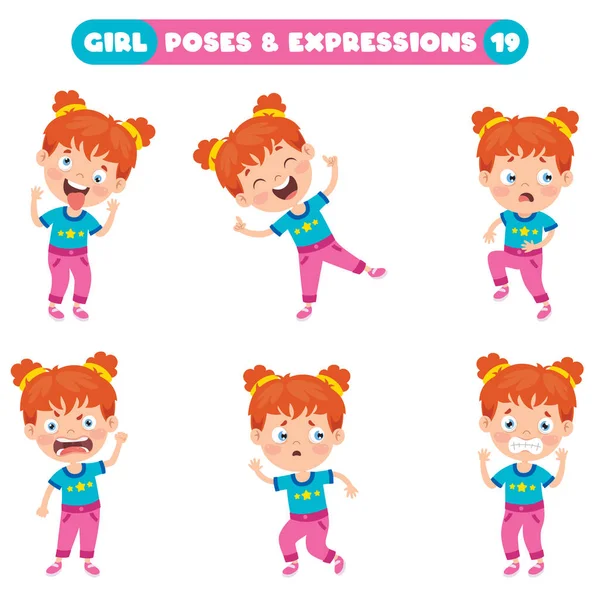 Poses Expresiones Una Chica Divertida — Archivo Imágenes Vectoriales