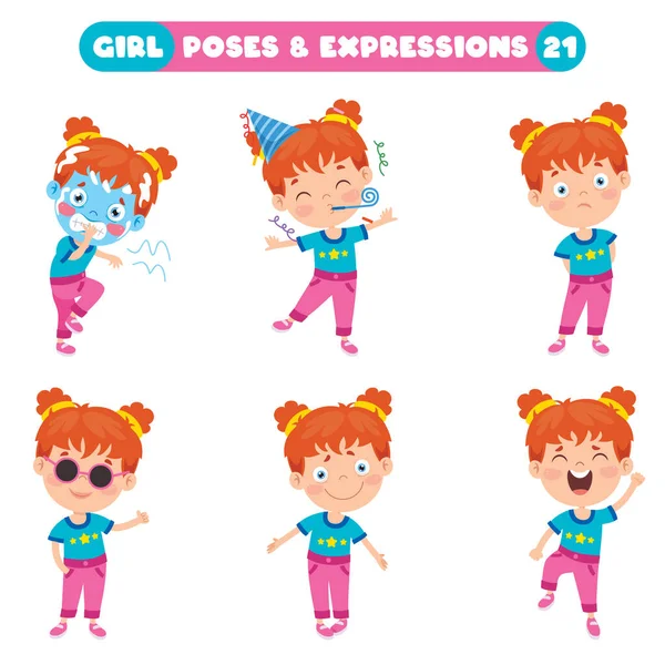 Poses Expresiones Una Chica Divertida — Archivo Imágenes Vectoriales