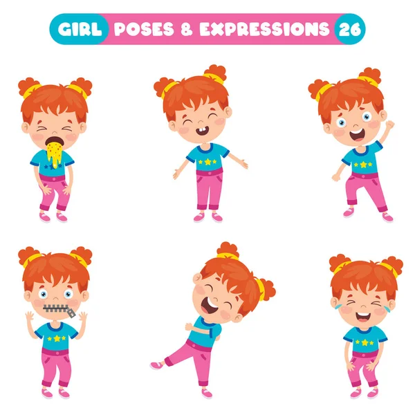 Poses Expressions Funny Girl — Stock Vector