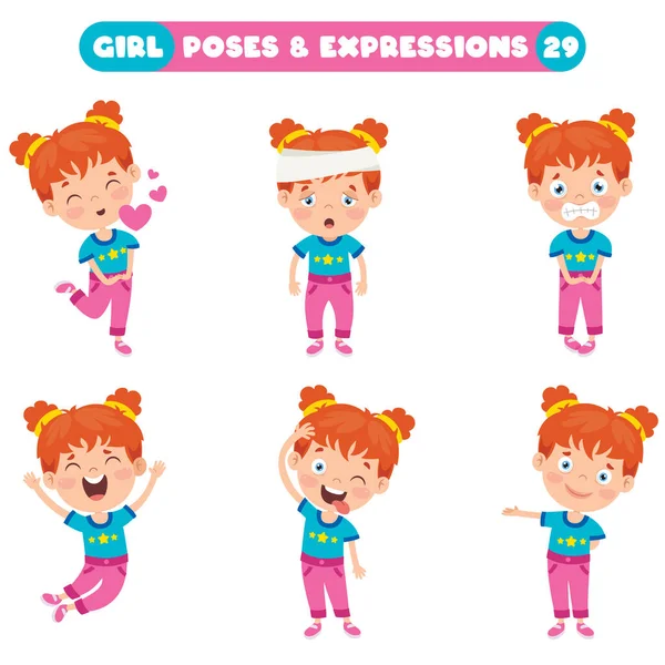 Poses Expresiones Una Chica Divertida — Archivo Imágenes Vectoriales