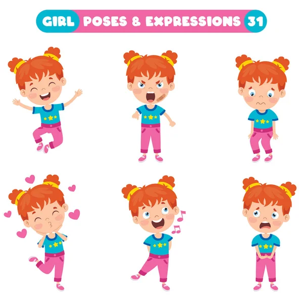 Poses Expresiones Una Chica Divertida — Archivo Imágenes Vectoriales