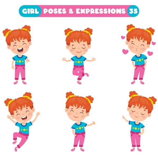 Poses Expresiones Una Chica Divertida — Archivo Imágenes Vectoriales