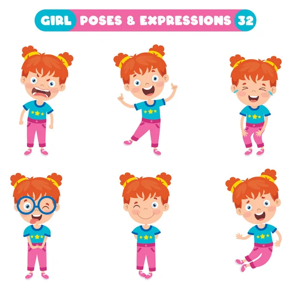 Poses Expressions Une Fille Drôle — Image vectorielle