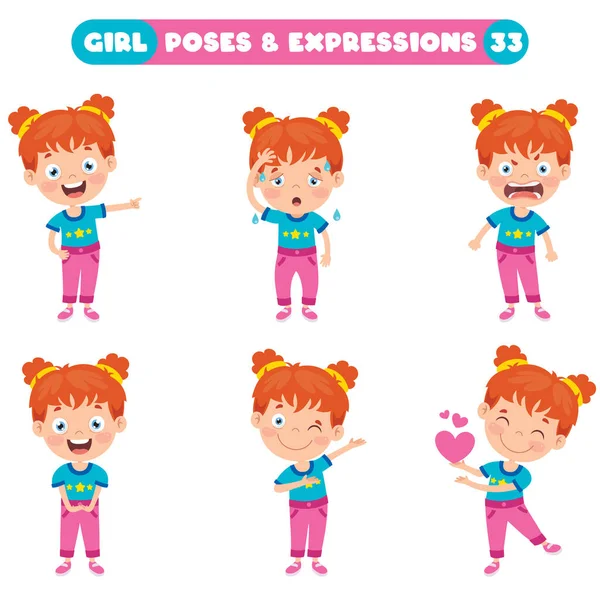 Poses Expresiones Una Chica Divertida — Archivo Imágenes Vectoriales