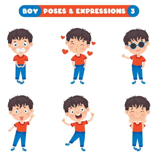 Poses Expresiones Chico Divertido — Vector de stock