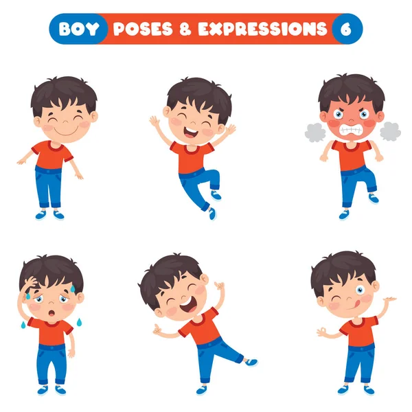 Poses Expressions Funny Boy — Stock Vector