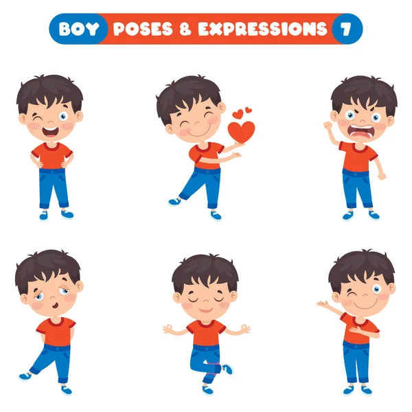 Poses Expressions Garçon Drôle — Image vectorielle