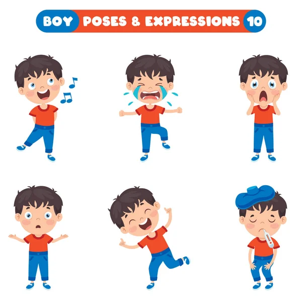 Poses Expresiones Chico Divertido — Vector de stock