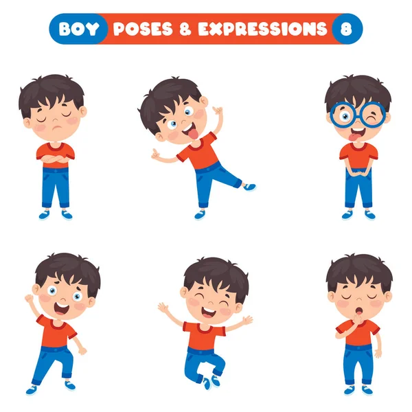 Poses Expresiones Chico Divertido — Vector de stock