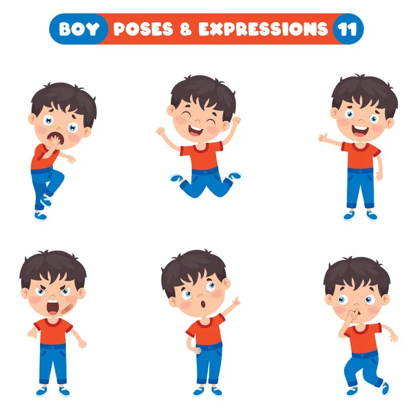 Poses Expressions Funny Boy — Stockový vektor