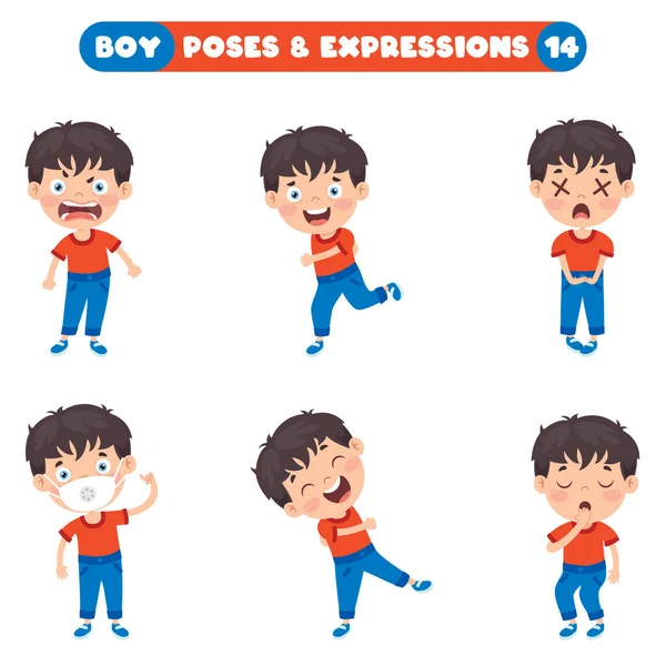 Poses Expresiones Chico Divertido — Vector de stock