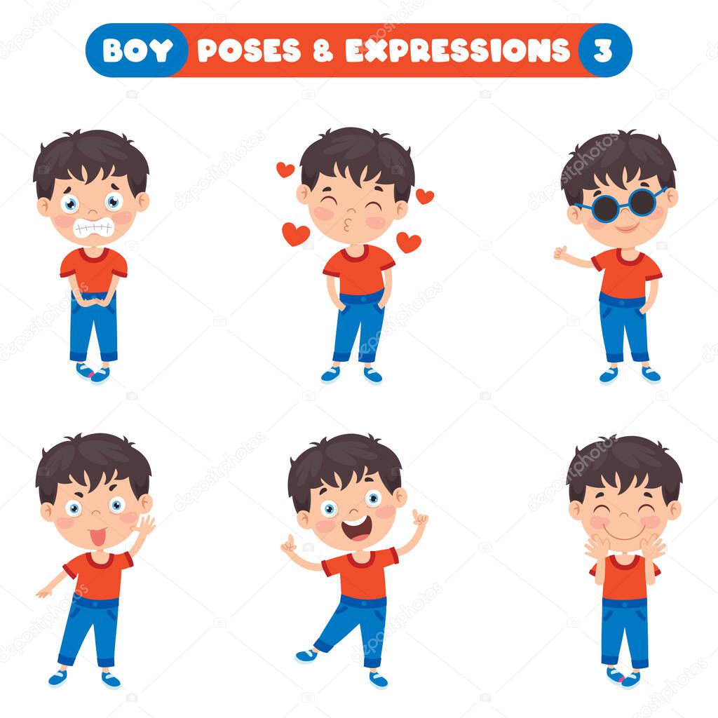 Poses And Expressions Of A Funny Boy