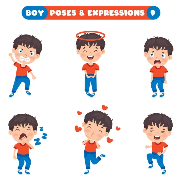 Poses Expressions Garçon Drôle — Image vectorielle