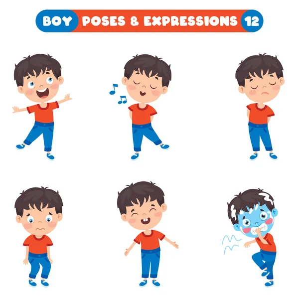 Poses Expresiones Chico Divertido — Vector de stock