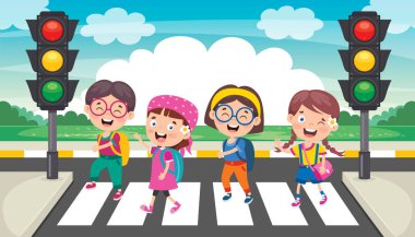 Komik Karakterli Trafik Konsepti