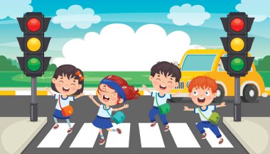 Komik Karakterli Trafik Konsepti