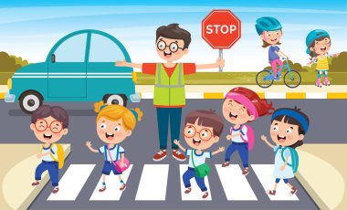Komik Karakterli Trafik Konsepti