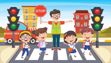 Komik Karakterli Trafik Konsepti