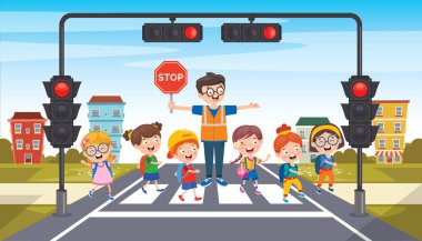 Komik Karakterli Trafik Konsepti