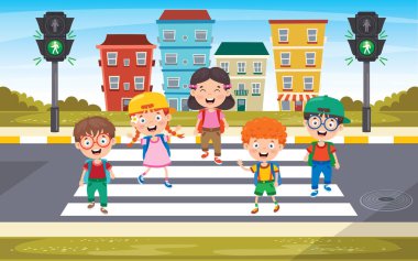 Komik Karakterli Trafik Konsepti