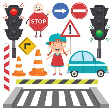 Komik Karakterli Trafik Konsepti