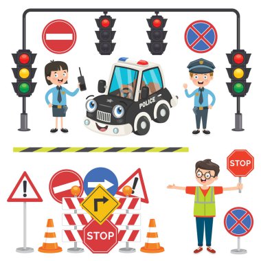 Komik Karakterli Trafik Konsepti