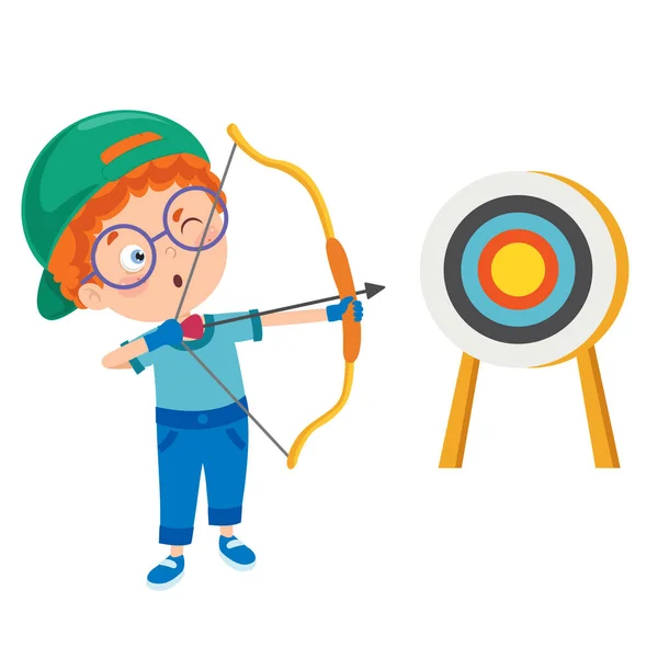 Young Boy Playing Archery — Stock Vector