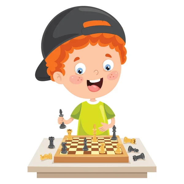 Personnage Bande Dessinée Jouant Jeu Échecs — Image vectorielle