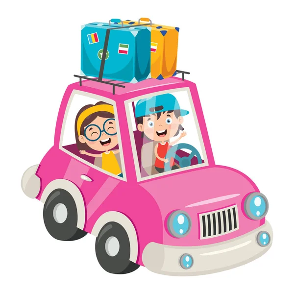 Zeichentrickfiguren Auf Reisen Mit Fahrzeug — Stockvektor