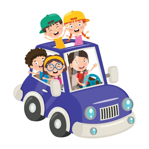 Cartoon Characters Travelling Vehicle — Stock Vector