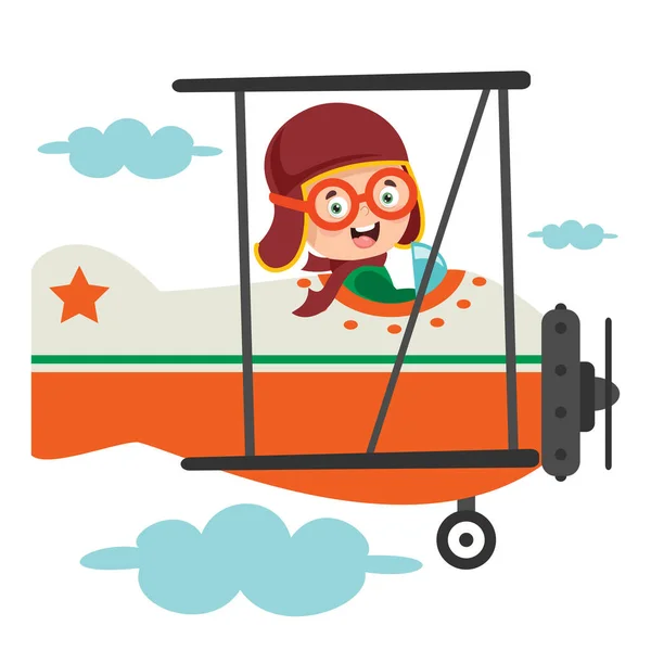 Chico Feliz Volando Avión — Vector de stock