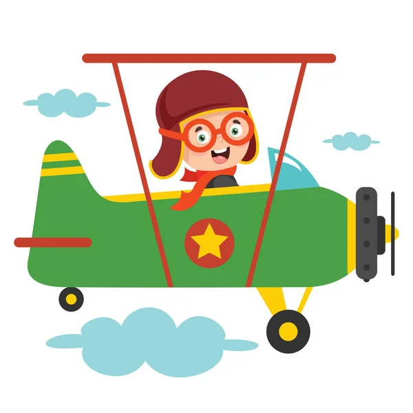 Chico Feliz Volando Avión — Vector de stock