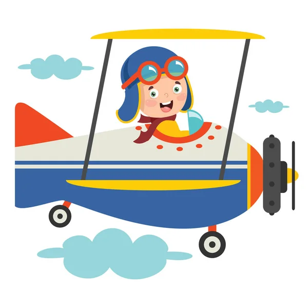 Chico Feliz Volando Avión — Vector de stock