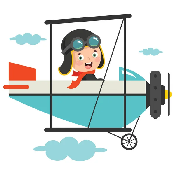 Joyeux Enfant Volant Dans Avion — Image vectorielle