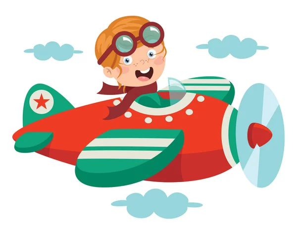 Happy Kid Flying Airplane — Stockový vektor