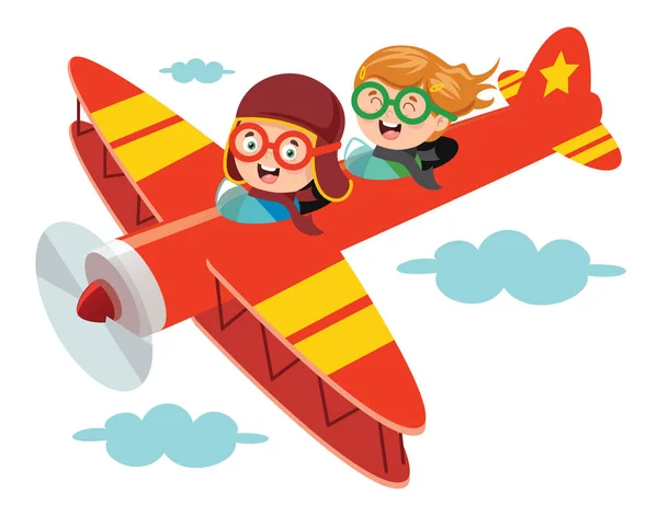 Mutlu Çocuk Uçakta Uçuyor — Stok Vektör