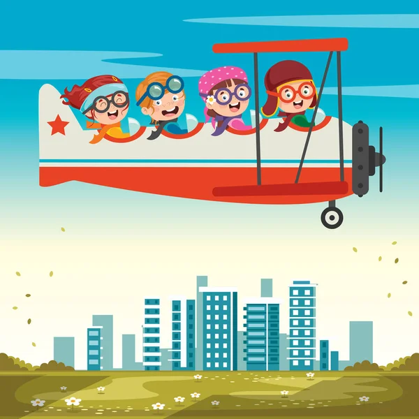 Ευτυχισμένο Παιδί Που Πετάει Αεροπλάνο — Διανυσματικό Αρχείο