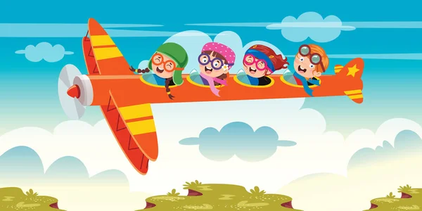 飛行機で飛ぶ幸せな子供 — ストックベクタ