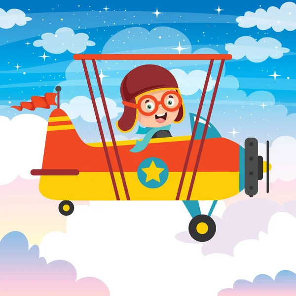 Joyeux Enfant Volant Dans Avion — Image vectorielle