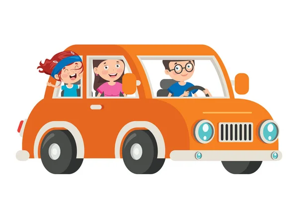Personajes Dibujos Animados Viajando Con Vehículo — Vector de stock