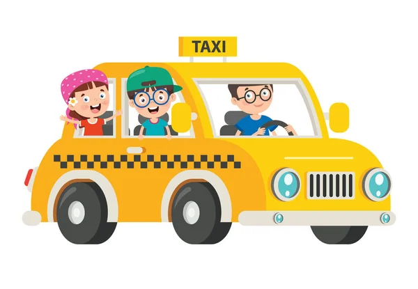 Cartoon Characters Travelling Vehicle — Stock Vector