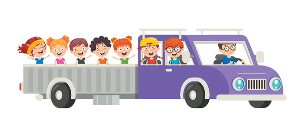 Personajes Dibujos Animados Viajando Con Vehículo — Vector de stock