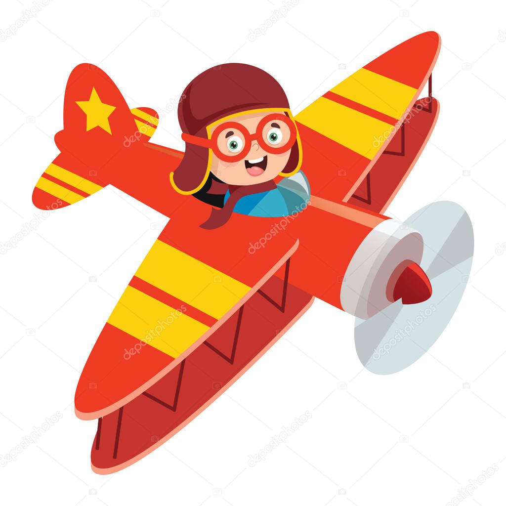 Happy Kid Flying In Airplane