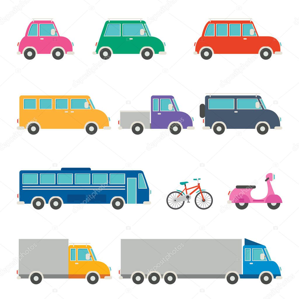 Set Of Various Cartoon Vehicles