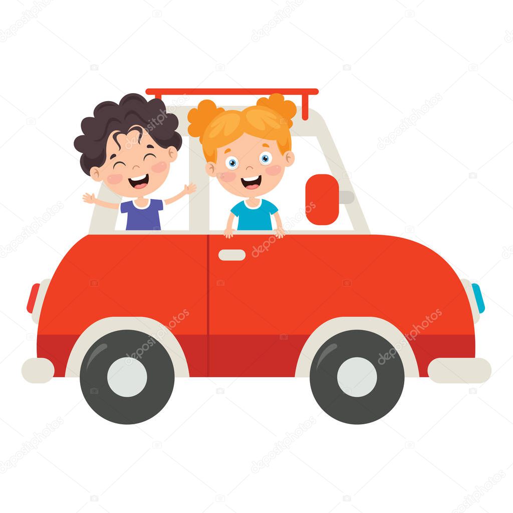 Cartoon Characters Travelling With Vehicle 