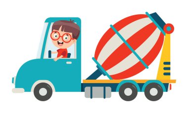 Komik Çocuk Beton Karıştırıcı Makinesi Kullanıyor
