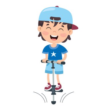 Funny Kid Playing With Pogo Stick clipart