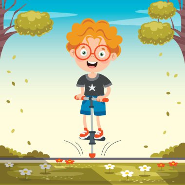 Komik Çocuk Pogo Çubuğuyla Oynuyor