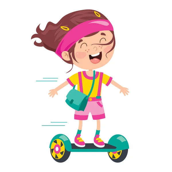 Funny Kid Riding Electric Hoverboard — Stock Vector